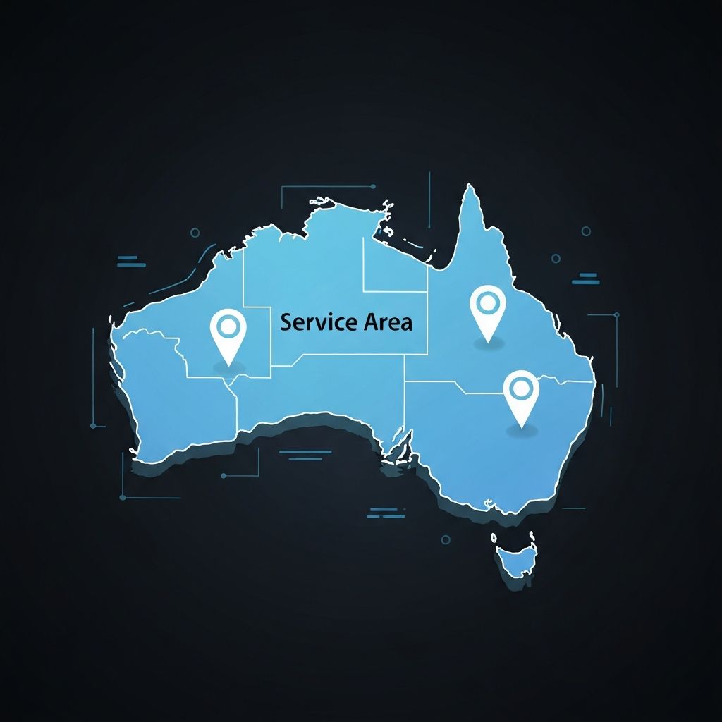 Australia map showing service coverage areas